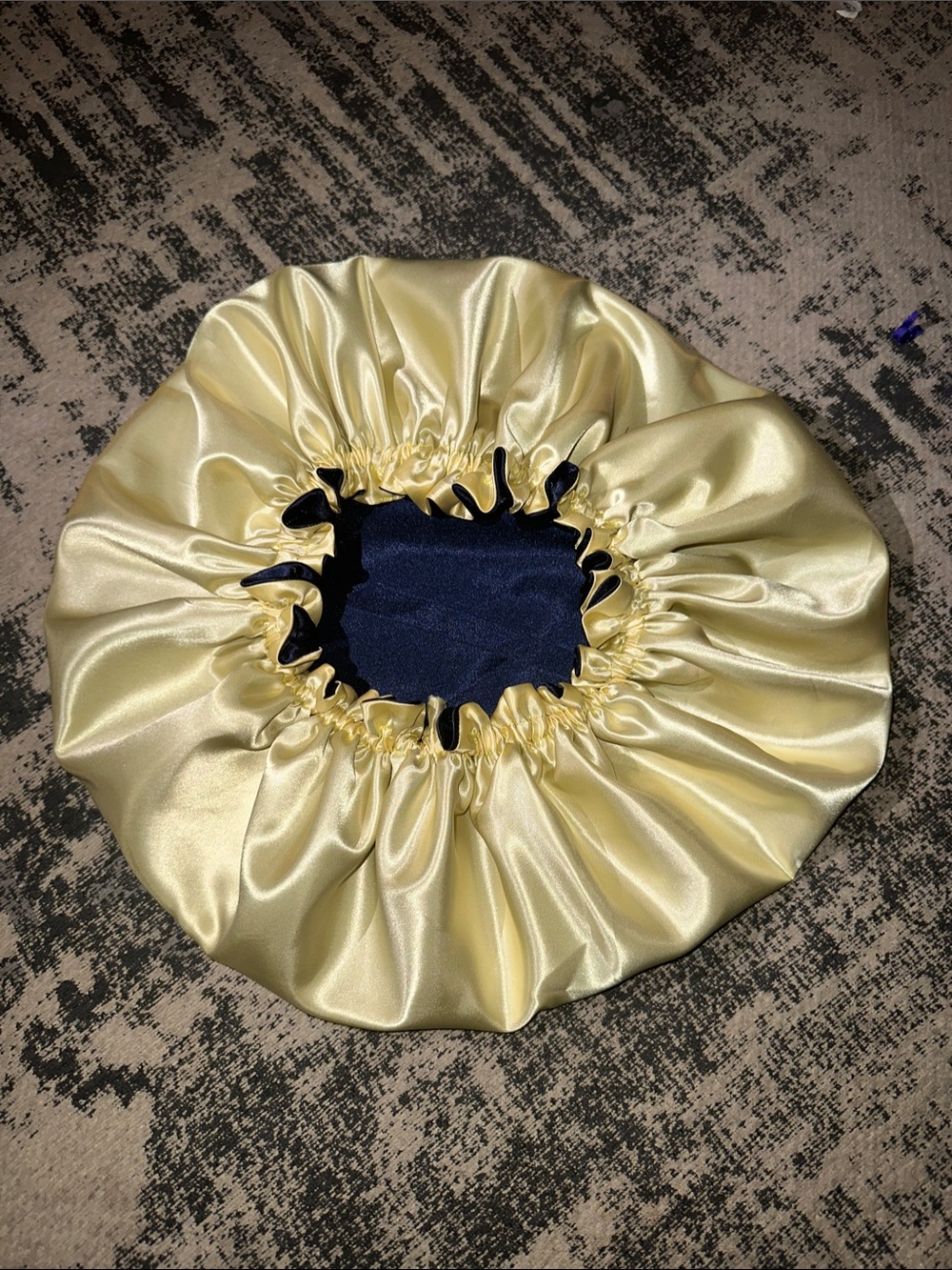 Reversible Satin Sleep Bonnet in Navy and yellow